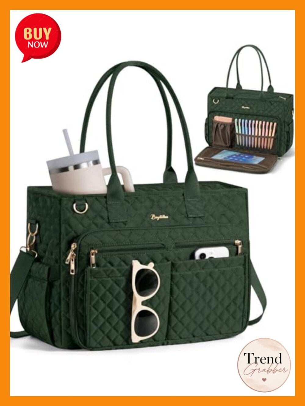 15.6" Laptop Tote Bag Polyester Teacher Work Bag 33 Pockets Tumbler Holder